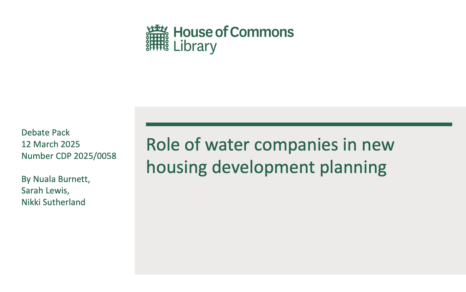 Debate on the role of water companies in new housing development planning (10 March 2025)