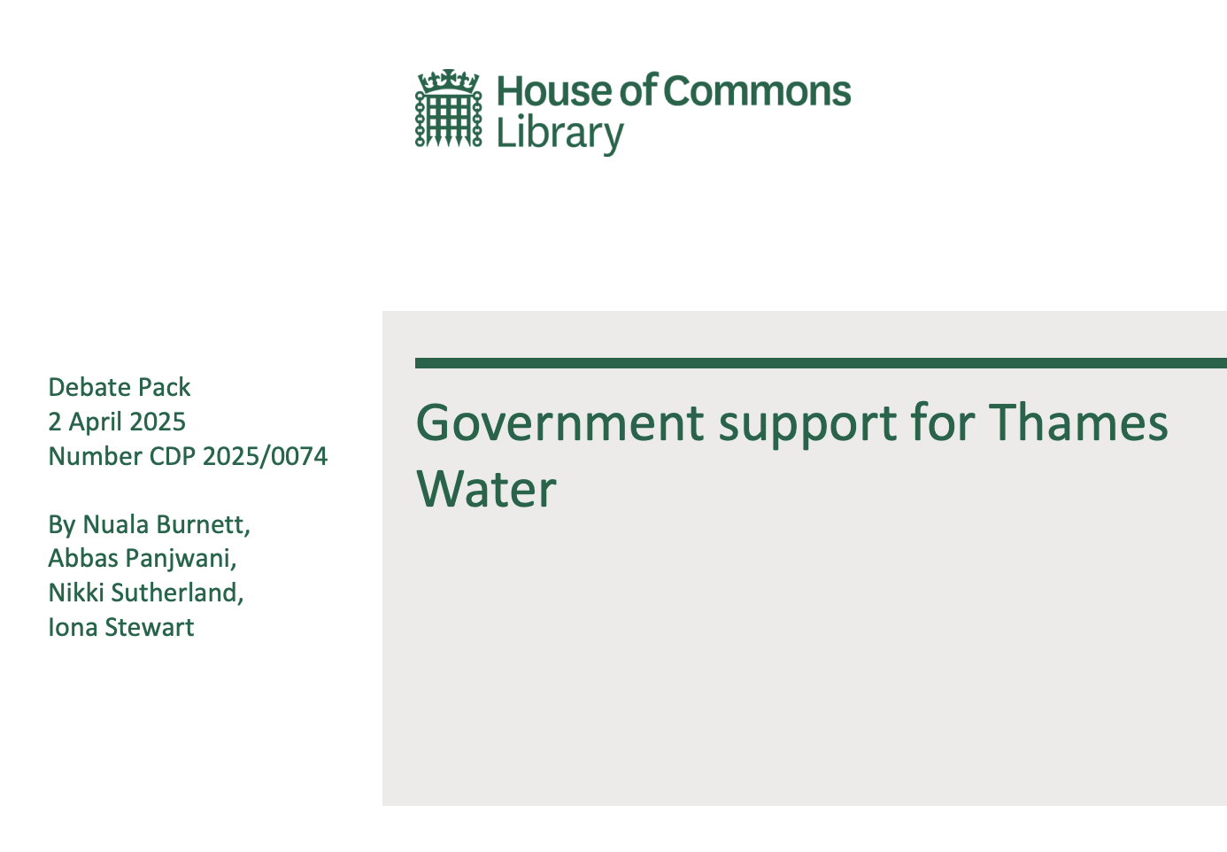 Government support for Thames Water (2 April 2025)